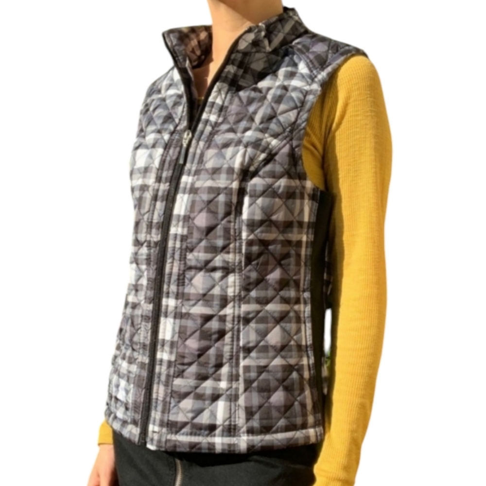 Laura Scott Woman's Quilted Plaid Fitted Puffer Vest Size S